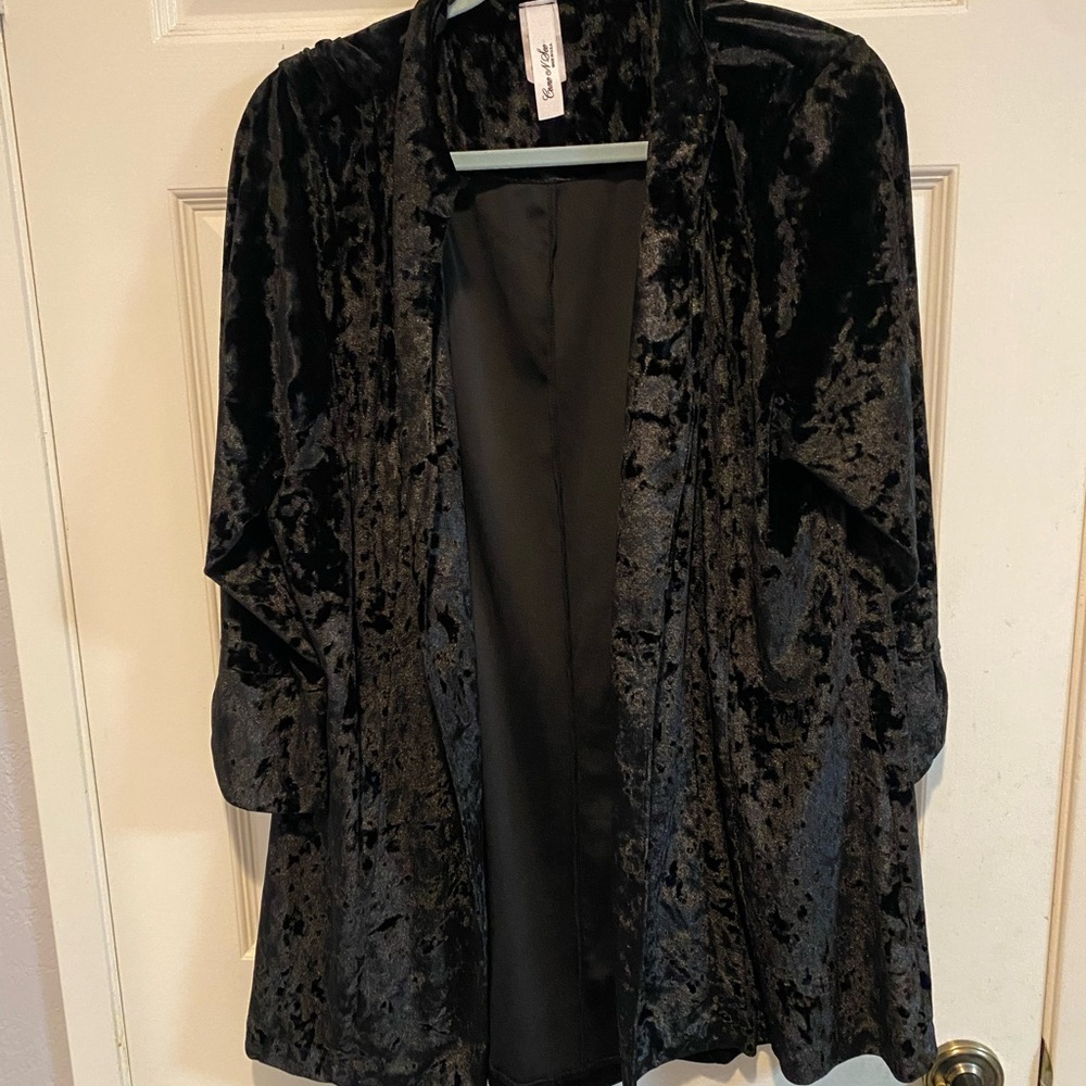 Black Velvet Open Front Jacket